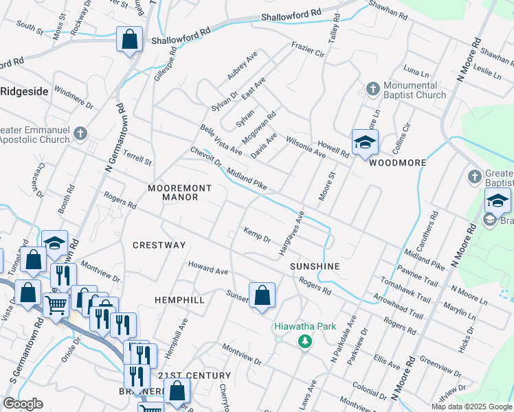map of restaurants, bars, coffee shops, grocery stores, and more near 600 Talley Road in Chattanooga