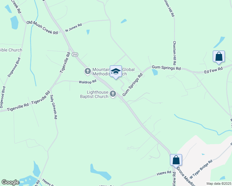 map of restaurants, bars, coffee shops, grocery stores, and more near 6350 Highway 253 in Taylors