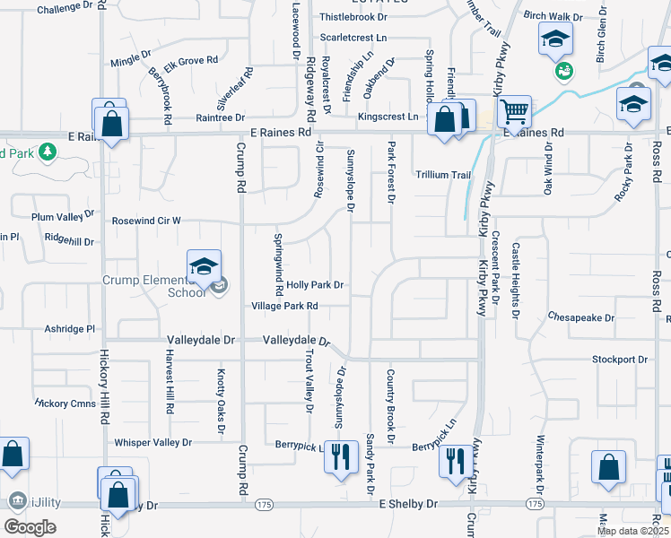 map of restaurants, bars, coffee shops, grocery stores, and more near 4356 Deergrove Road in Memphis