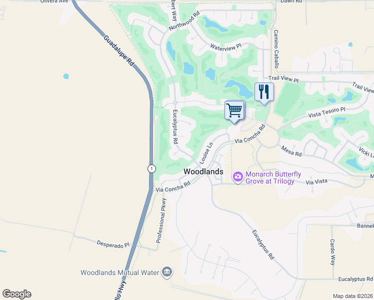 map of restaurants, bars, coffee shops, grocery stores, and more near 1849 Eucalyptus Road in Nipomo