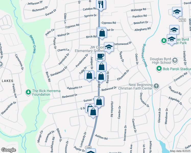map of restaurants, bars, coffee shops, grocery stores, and more near 5004 Utile Road in Fayetteville