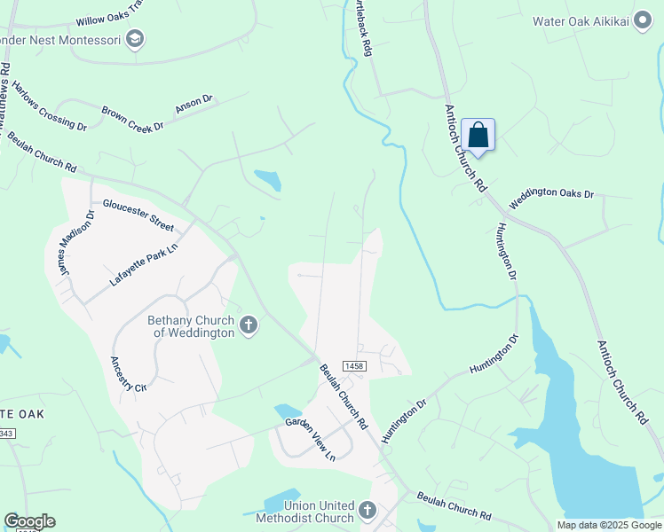map of restaurants, bars, coffee shops, grocery stores, and more near 8034 Weddington Downs Drive in Matthews