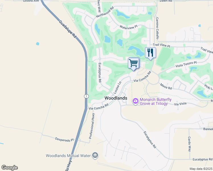 map of restaurants, bars, coffee shops, grocery stores, and more near 1849 Eucalyptus Road in Nipomo