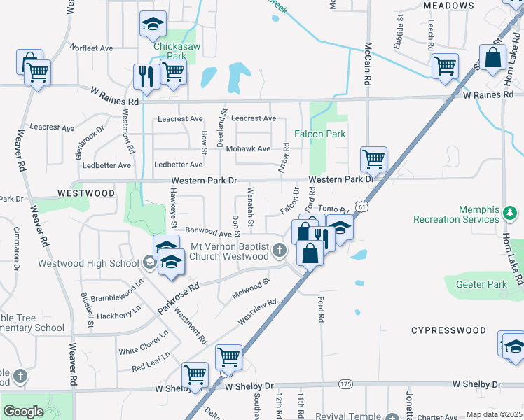 map of restaurants, bars, coffee shops, grocery stores, and more near 4366 Wanatah Street in Memphis