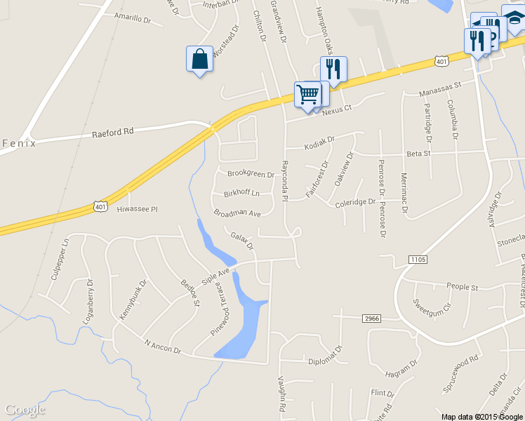 map of restaurants, bars, coffee shops, grocery stores, and more near 2076 Broadman Avenue in Fayetteville