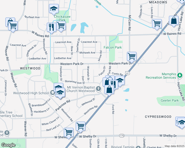 map of restaurants, bars, coffee shops, grocery stores, and more near 4366 Wanatah Street in Memphis