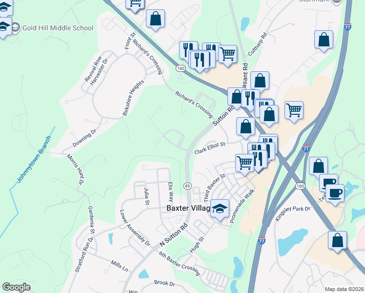 map of restaurants, bars, coffee shops, grocery stores, and more near 906 Derick's Crossing in Fort Mill