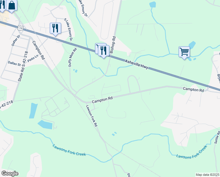 map of restaurants, bars, coffee shops, grocery stores, and more near 1550 Campton Road in Inman