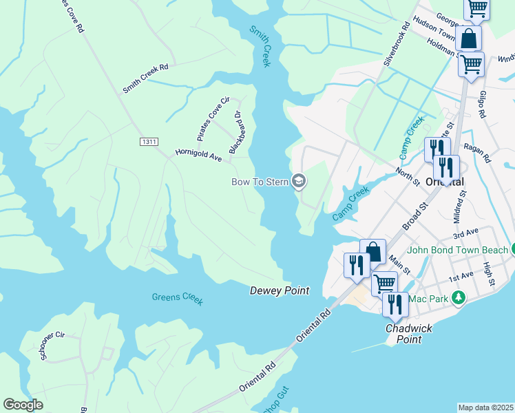 map of restaurants, bars, coffee shops, grocery stores, and more near 9217 Hornigold Avenue in Oriental
