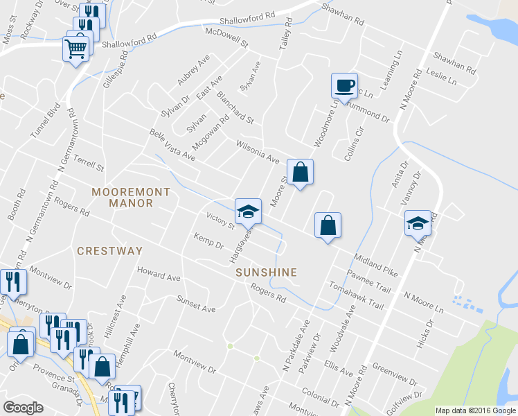 map of restaurants, bars, coffee shops, grocery stores, and more near 700 Hargraves Avenue in Chattanooga