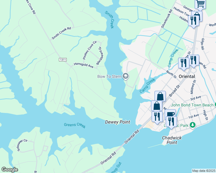 map of restaurants, bars, coffee shops, grocery stores, and more near 9217 Hornigold Avenue in Oriental