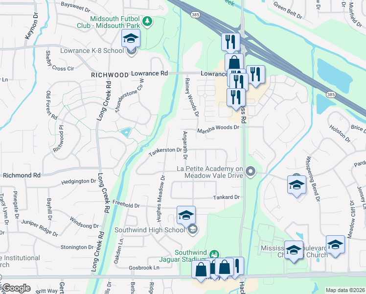 map of restaurants, bars, coffee shops, grocery stores, and more near 7870 Tankerston Drive in Memphis