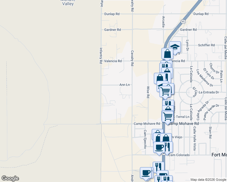 map of restaurants, bars, coffee shops, grocery stores, and more near 4360 Infantry Road in Bullhead City