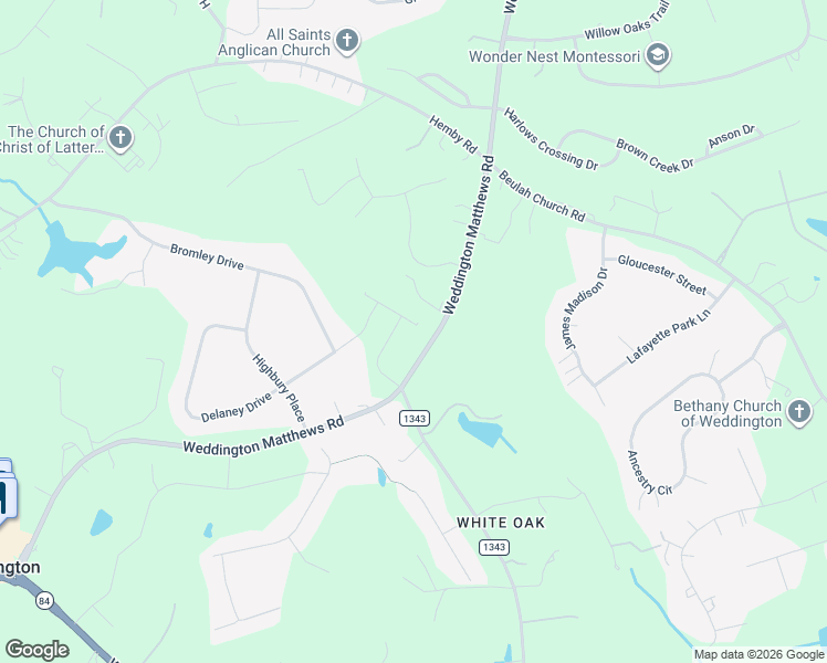 map of restaurants, bars, coffee shops, grocery stores, and more near 5932 Weddington Matthews Road in Matthews