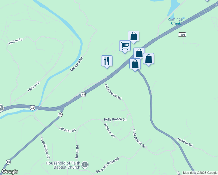 map of restaurants, bars, coffee shops, grocery stores, and more near 125 Gold Branch Road in Murphy