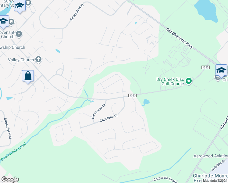 map of restaurants, bars, coffee shops, grocery stores, and more near 2312 Silver Run Drive in Monroe