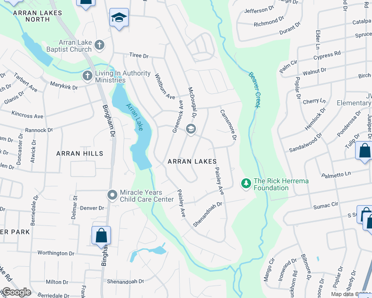 map of restaurants, bars, coffee shops, grocery stores, and more near 5804 McDougal Drive in Fayetteville