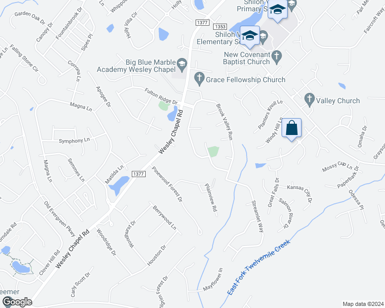 map of restaurants, bars, coffee shops, grocery stores, and more near 1017 Brook Valley Run in Monroe