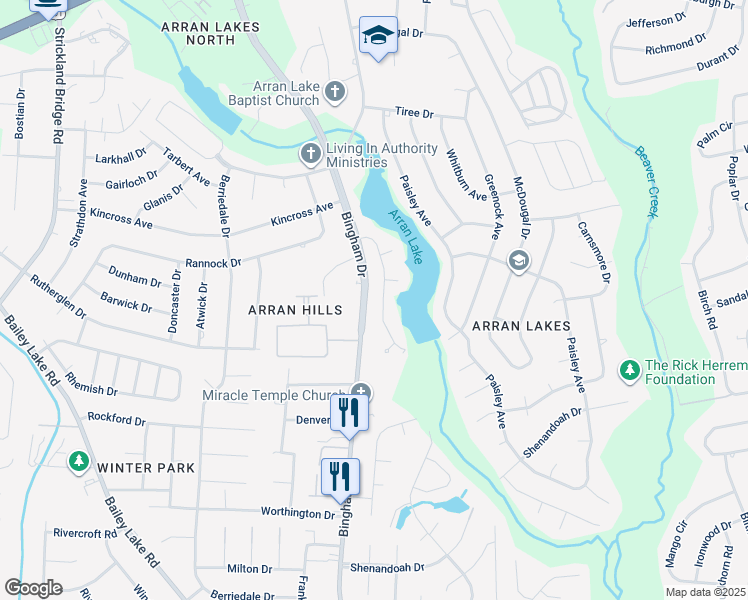 map of restaurants, bars, coffee shops, grocery stores, and more near 1623 Greenock Avenue in Fayetteville