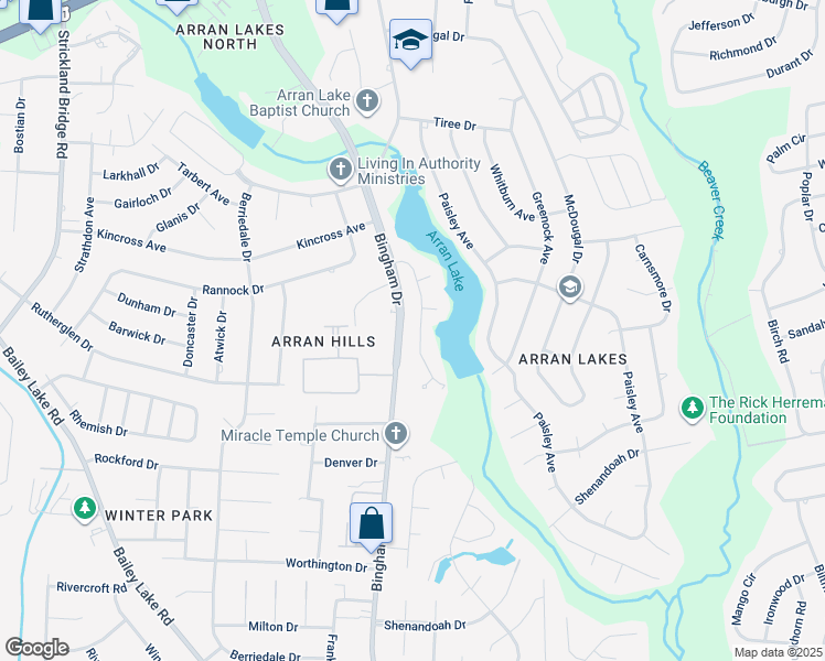 map of restaurants, bars, coffee shops, grocery stores, and more near 1623 Greenock Avenue in Fayetteville