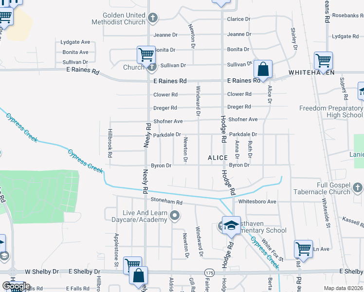 map of restaurants, bars, coffee shops, grocery stores, and more near 4366 Aldridge Drive in Memphis