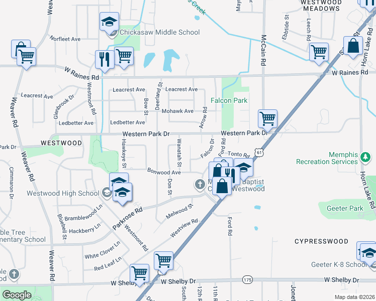 map of restaurants, bars, coffee shops, grocery stores, and more near 4366 Wanatah Street in Memphis