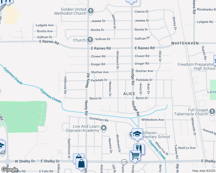 map of restaurants, bars, coffee shops, grocery stores, and more near 4366 Aldridge Drive in Memphis