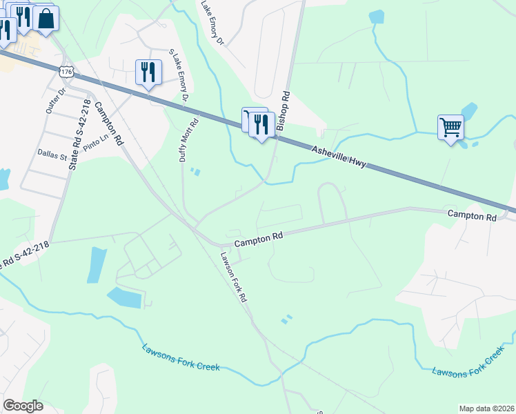 map of restaurants, bars, coffee shops, grocery stores, and more near 531 Dayspring Drive in Inman