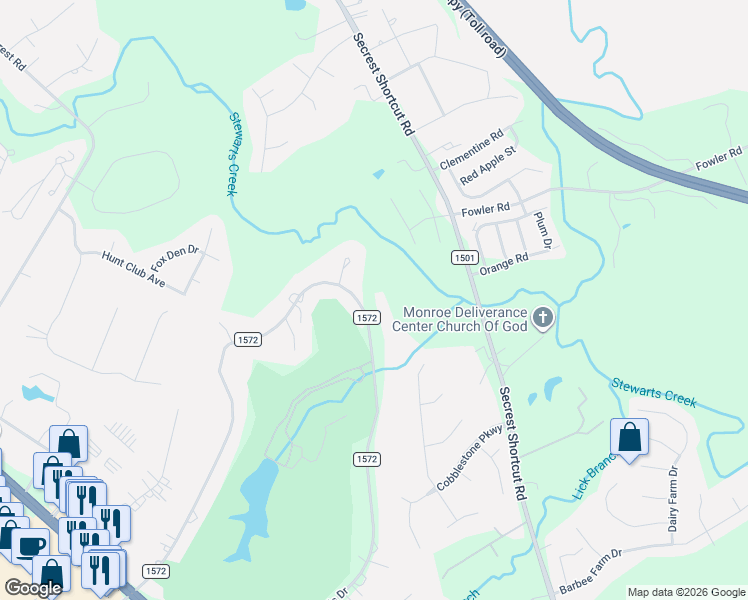 map of restaurants, bars, coffee shops, grocery stores, and more near 2669 Rolling Hills Drive in Monroe