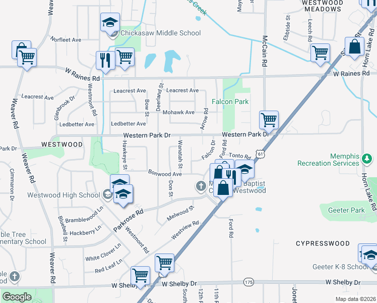 map of restaurants, bars, coffee shops, grocery stores, and more near 4366 Wanatah Street in Memphis
