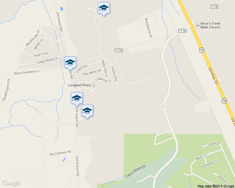 map of restaurants, bars, coffee shops, grocery stores, and more near 3249 Austin Avenue in New Bern