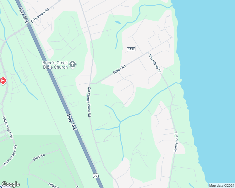 map of restaurants, bars, coffee shops, grocery stores, and more near 113 Sierra Drive in New Bern