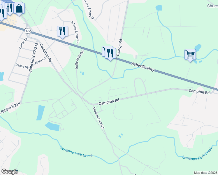 map of restaurants, bars, coffee shops, grocery stores, and more near 531 Dayspring Drive in Inman