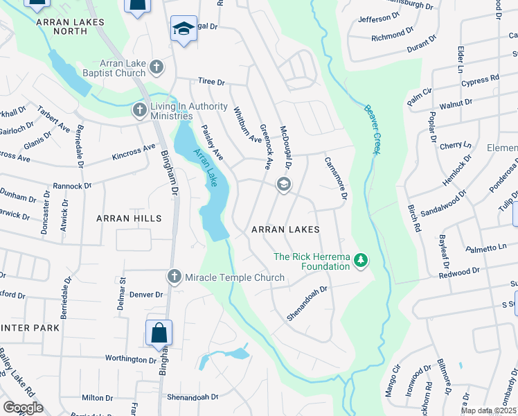 map of restaurants, bars, coffee shops, grocery stores, and more near 1525 Greenock Avenue in Fayetteville