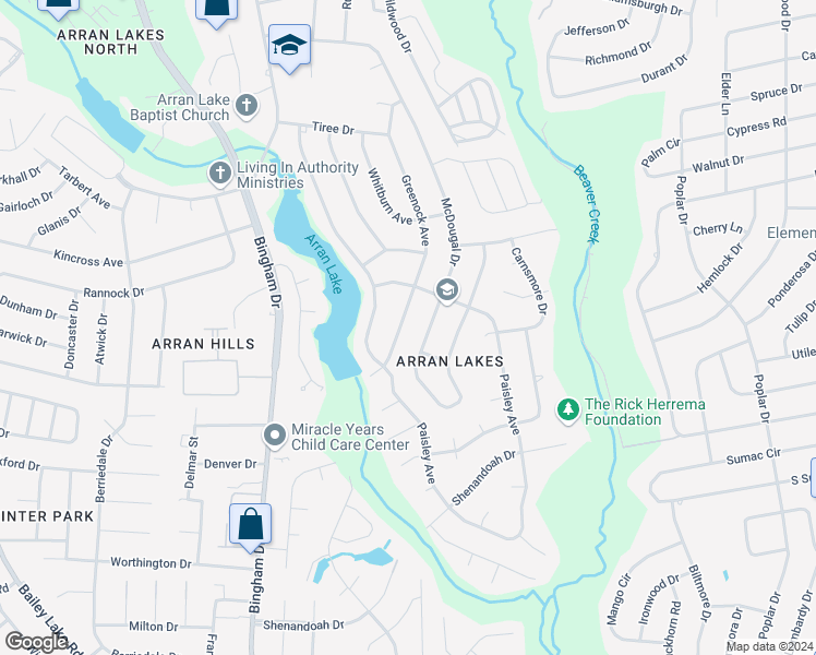 map of restaurants, bars, coffee shops, grocery stores, and more near 1525 Greenock Avenue in Fayetteville