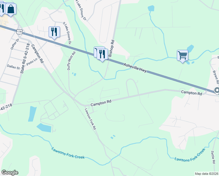 map of restaurants, bars, coffee shops, grocery stores, and more near 1550 Campton Road in Inman