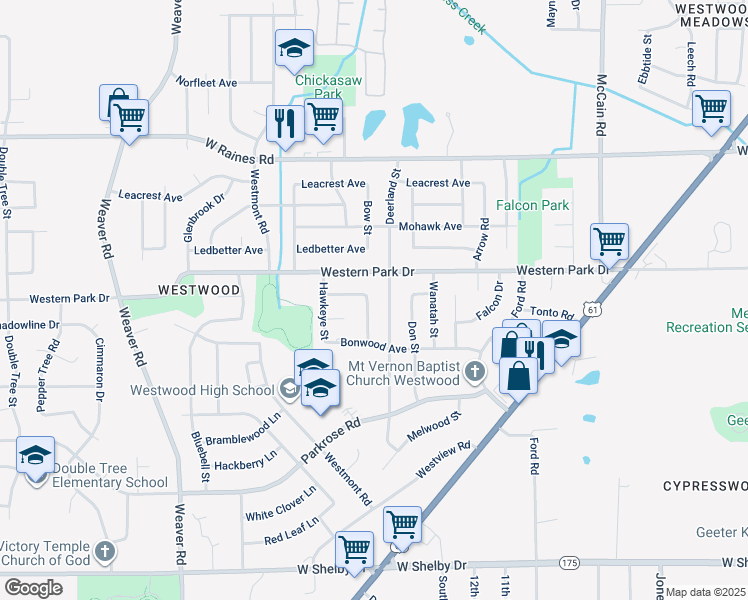 map of restaurants, bars, coffee shops, grocery stores, and more near 4363 Bow Street in Memphis