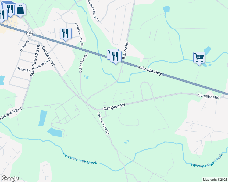 map of restaurants, bars, coffee shops, grocery stores, and more near 1493 Campton Road in Inman