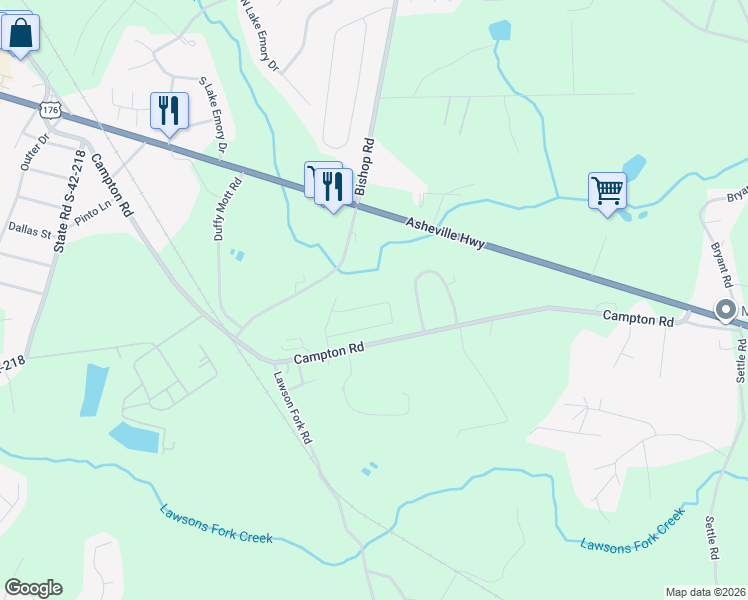 map of restaurants, bars, coffee shops, grocery stores, and more near 1591 Campton Road in Inman