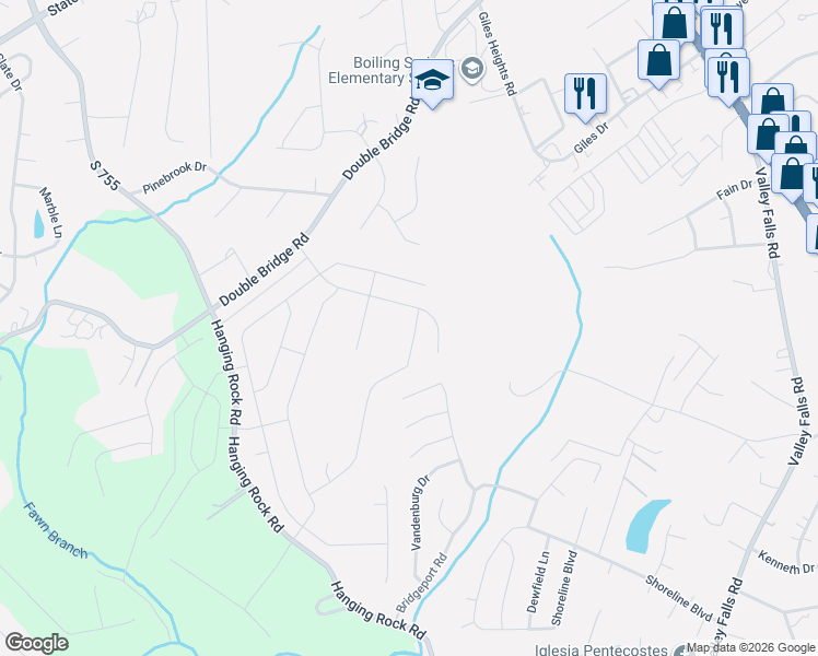 map of restaurants, bars, coffee shops, grocery stores, and more near 588 Marchbanks Road in Boiling Springs