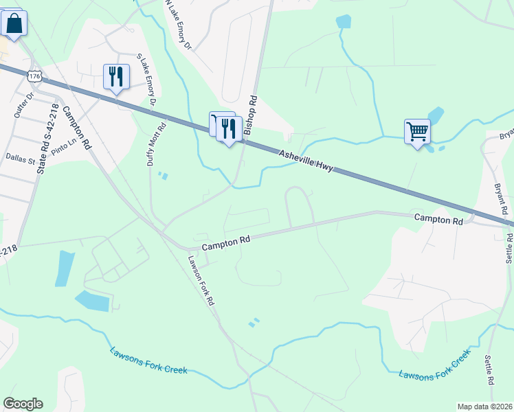 map of restaurants, bars, coffee shops, grocery stores, and more near 125 State Road S-42-2895 in Inman