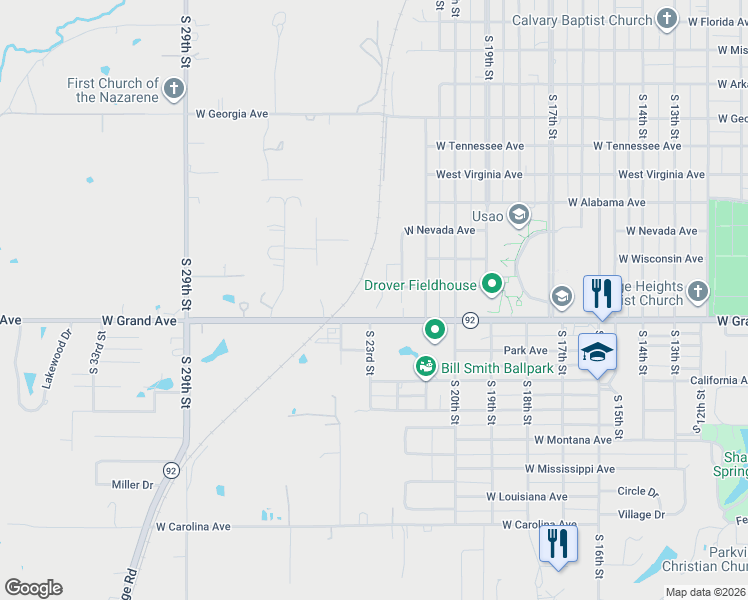 map of restaurants, bars, coffee shops, grocery stores, and more near 2216 West Utah Avenue in Chickasha