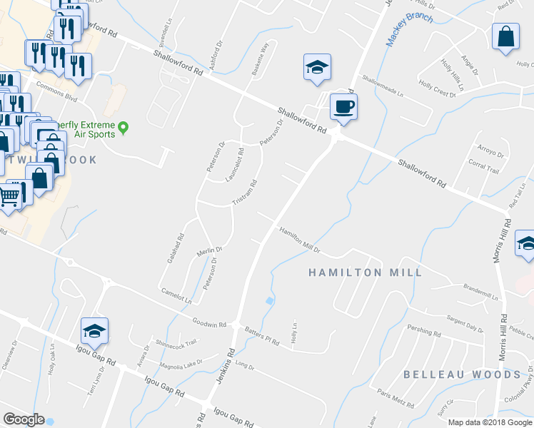 map of restaurants, bars, coffee shops, grocery stores, and more near 2141 Jenkins Road in Chattanooga