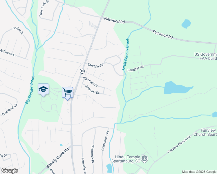 map of restaurants, bars, coffee shops, grocery stores, and more near 259 Silverbell Drive in Boiling Springs