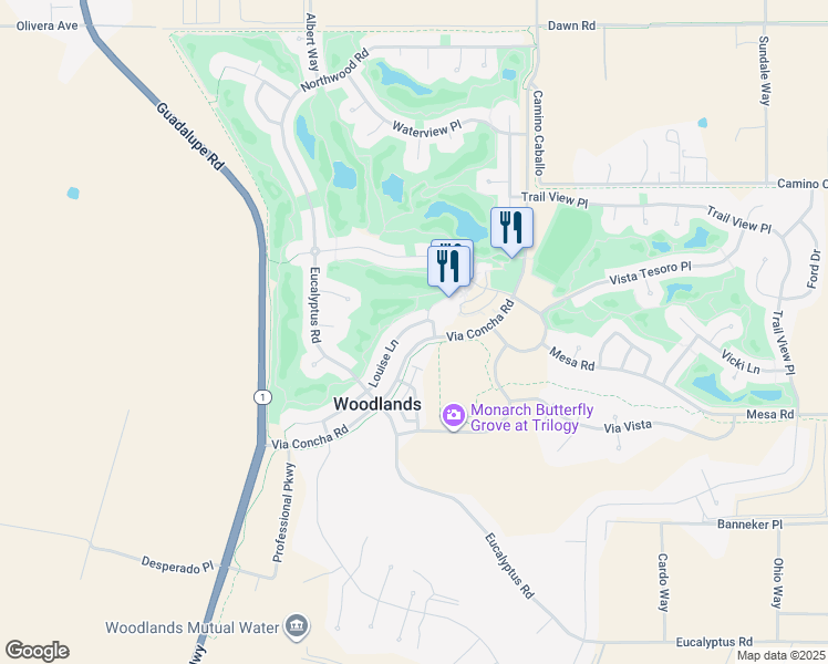 map of restaurants, bars, coffee shops, grocery stores, and more near 1685 Louise Lane in Nipomo