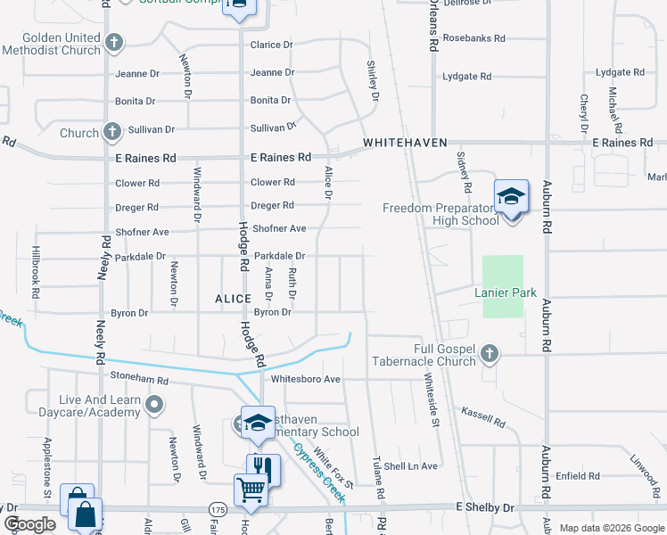 map of restaurants, bars, coffee shops, grocery stores, and more near 572 Parkdale Drive in Memphis