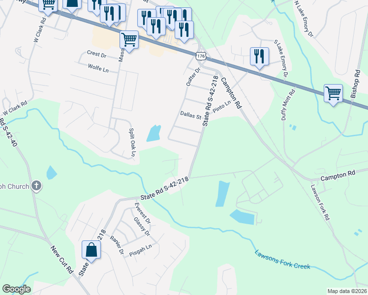 map of restaurants, bars, coffee shops, grocery stores, and more near 12 Outter Drive in Inman