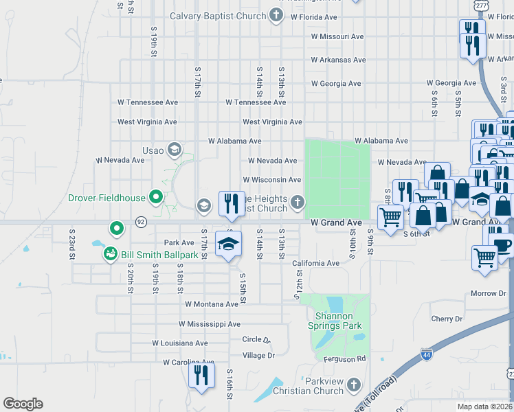 map of restaurants, bars, coffee shops, grocery stores, and more near 1925 South 15th Street in Chickasha