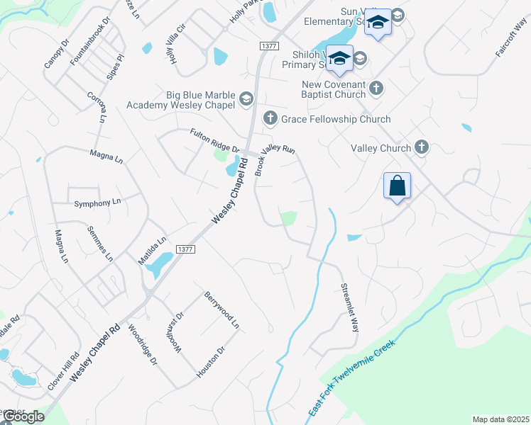 map of restaurants, bars, coffee shops, grocery stores, and more near 1020 Brook Valley Run in Monroe