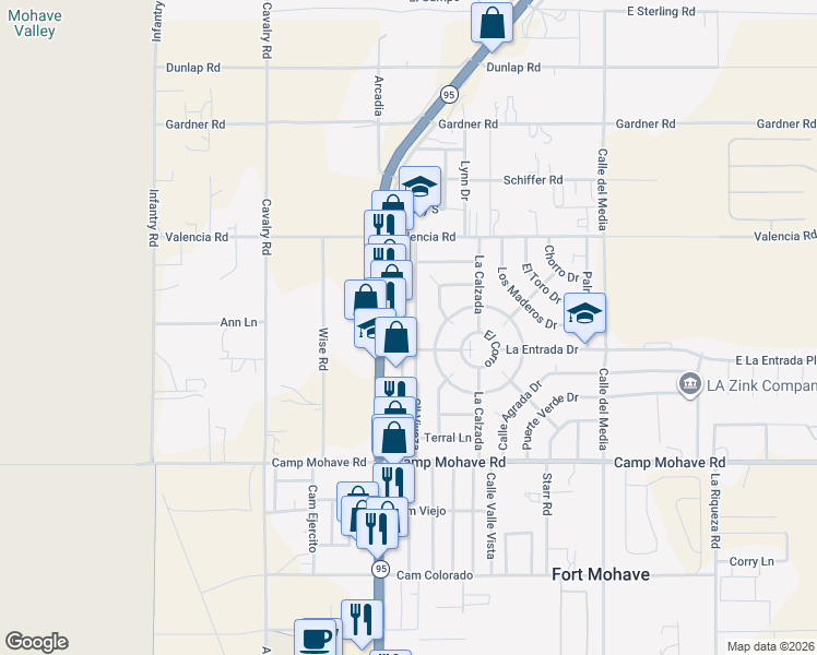 map of restaurants, bars, coffee shops, grocery stores, and more near 4327 Calle Viveza in Bullhead City